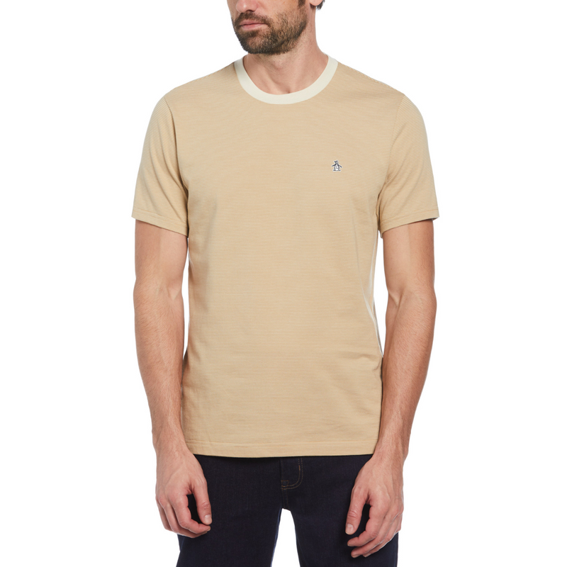 Camiseta jacquard textura raya beige