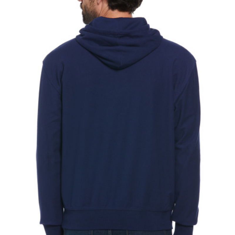 Sudadera con capucha azul marino y estampado de sarga