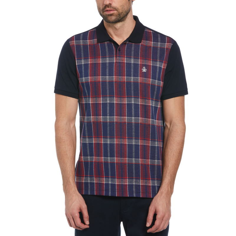 Polo jacquard con frente escocés azul