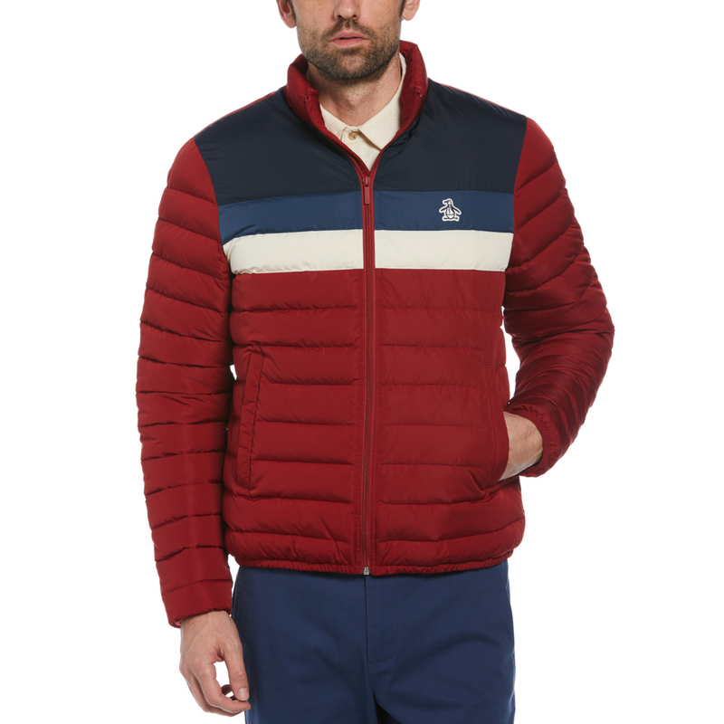 Chaqueta puffer ligera polyfill colorblock rojo