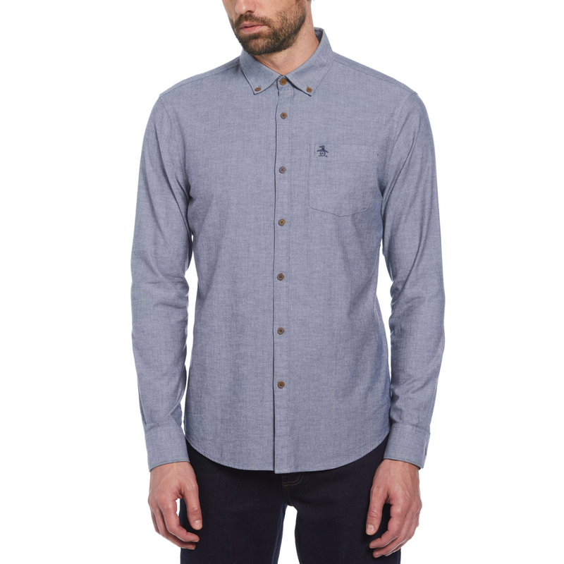 Camisa manga larga stretch chambray gris