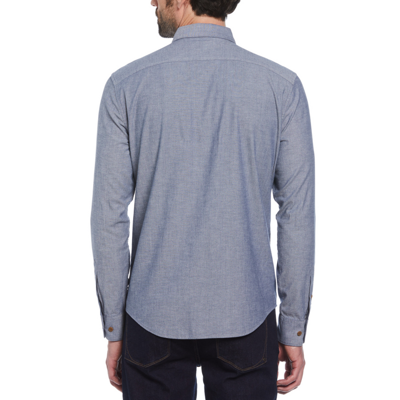 Camisa manga larga stretch chambray gris