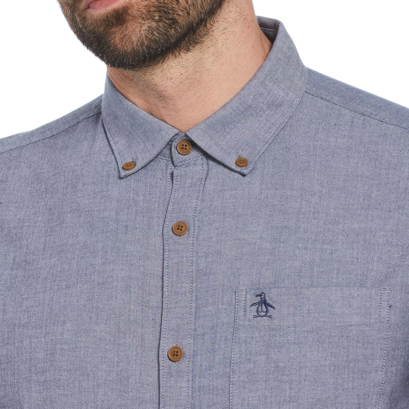 Camisa manga larga stretch chambray gris