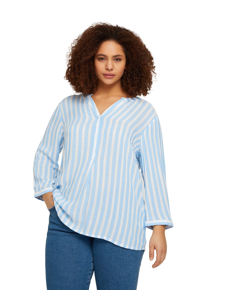 Blusa de mujer a rayas y mangas francesa azul claro